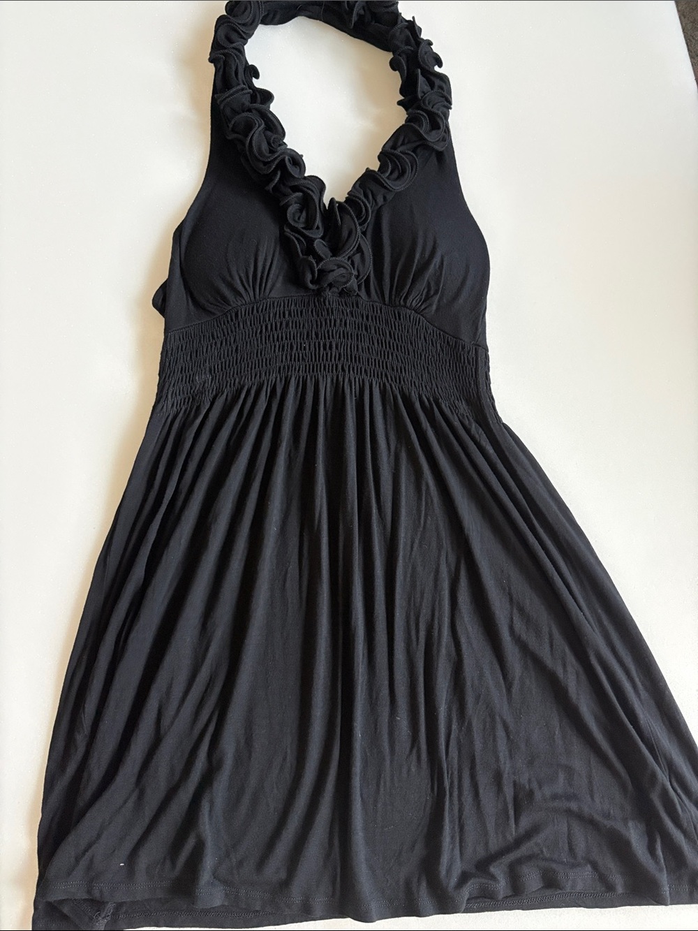Forever 21 Black Halter Backless Rosette Dress